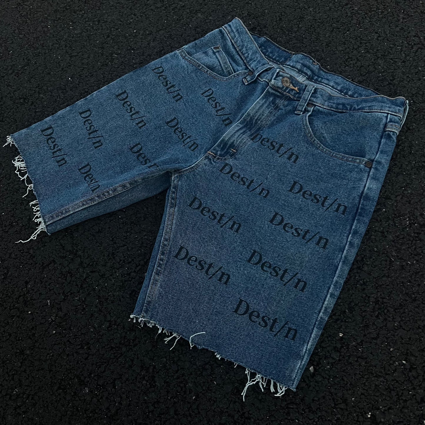 Dest/n Scattered Logo Jean Shorts (Dark Blue)