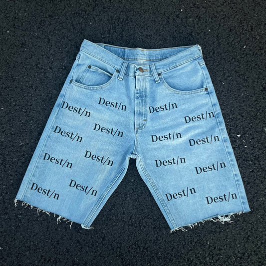 Dest/n Scattered Logo Jean Shorts (Light Blue)